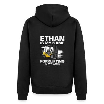 Warehouse drivers and warehouse workers for forklifts - Unisex Premium Organic Zip Hoodie - black - Back - Nico (187cm)