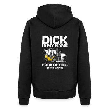 Gabelstaplerfahrer und Lagerhaus Gabestaplerfahrer - Unisex Premium Bio Zip Hoodie - Schwarz - Hinten - Nico (187cm)