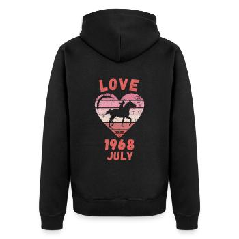 Amour équitation anniversaire Juillet 1968 - Veste à capuche bio Premium Unisexe - noir - Dos - Nico (187cm)