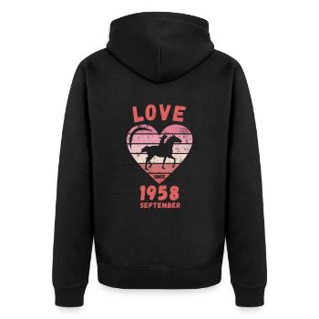 Love Pferde Reiten Geburtstag September 1958 - Unisex Premium Bio Zip Hoodie - Schwarz - Hinten - Nico (187cm)