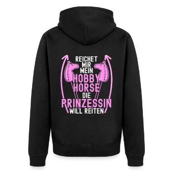 Hobby Horse Hobbyhorse Steckenpferd - Unisex Premium Bio Zip Hoodie - Schwarz - Hinten - Nico (187cm)