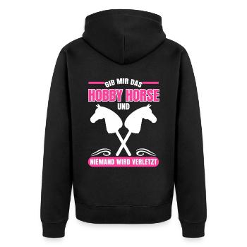 Hobby Horse Reiten Hobbyhorse - Unisex Premium Bio Zip Hoodie - Schwarz - Hinten - Nico (187cm)