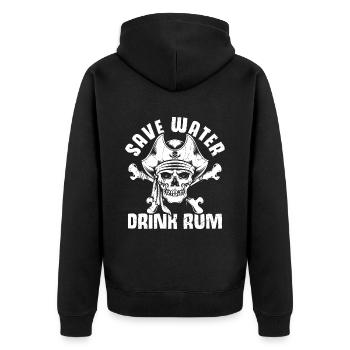 Save Water Drink Rum Schatzjäger Rum Fans Geschenk - Unisex Premium Bio Zip Hoodie - Schwarz - Hinten - Nico (187cm)