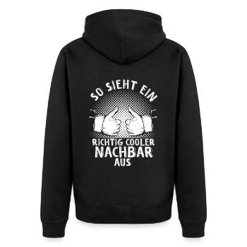 Nachbar Geschenk Bester Cooler Nachbar der Welt Sp - Unisex Premium Bio Zip Hoodie - Schwarz - Hinten - Nico (187cm)