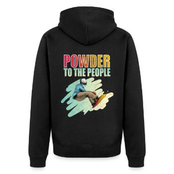 Powder To The People Snowboarding - Unisex Premium Bio Zip Hoodie - Schwarz - Hinten - Nico (187cm)