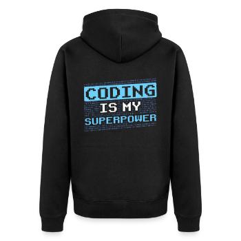 Coding Ist Meine Superkraft Coder Programmierer - Unisex Premium Bio Zip Hoodie - Schwarz - Hinten - Nico (187cm)