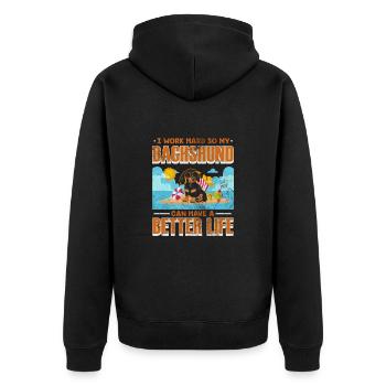 Dachshund - Unisex Premium Organic Zip Hoodie - black - Back - Nico (187cm)