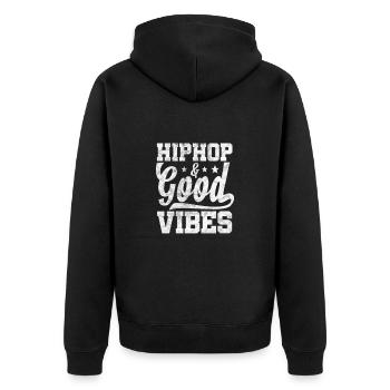 Hip Hop - Unisex Premium Bio Zip Hoodie - Schwarz - Hinten - Nico (187cm)