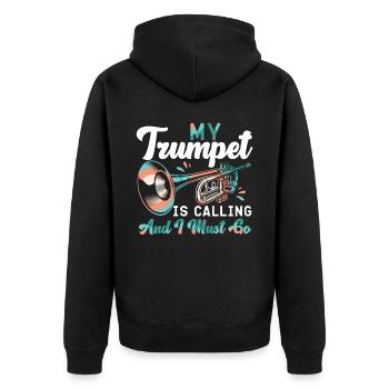 Trumpet Player My Trumpet Is - Unisex Premium Bio Zip Hoodie - Schwarz - Hinten - Nico (187cm)