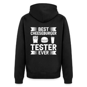 Cheeseburger Käse Sandwich Hamburger - Unisex Premium Bio Zip Hoodie - Schwarz - Hinten - Nico (187cm)
