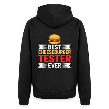 Cheeseburger Käse Sandwich Hamburger - Unisex Premium Bio Zip Hoodie - Schwarz - Hinten - Nico (187cm)