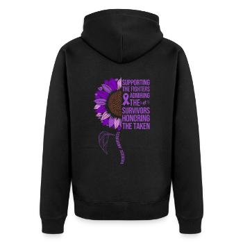 Überdosis Awareness Sonnenblume - Unisex Premium Bio Zip Hoodie - Schwarz - Hinten - Nico (187cm)