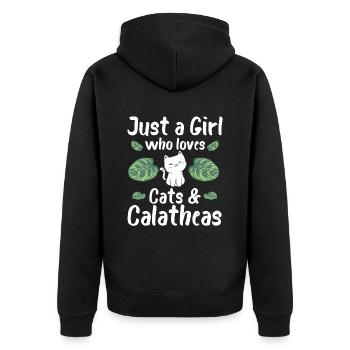 Juste une fille qui aime les chats et les calées - Veste à capuche bio Premium Unisexe - noir - Dos - Nico (187cm)
