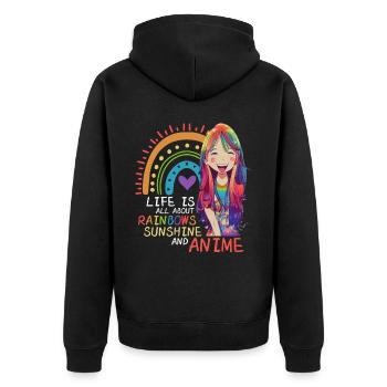 Nettes Leben dreht sich alles um Regenbogen Sonnen - Unisex Premium Bio Zip Hoodie - Schwarz - Hinten - Nico (187cm)