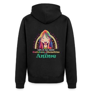 Nettes Leben dreht sich alles um Regenbogen Sonnen - Unisex Premium Bio Zip Hoodie - Schwarz - Hinten - Nico (187cm)
