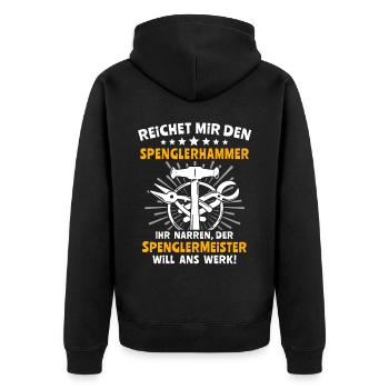 Spengler Spengeln Bauspengler - Unisex Premium Bio Zip Hoodie - Schwarz - Hinten - Nico (187cm)