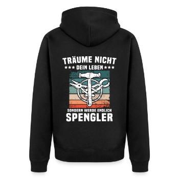 Spengler Spengeln Bauspengler - Unisex Premium Bio Zip Hoodie - Schwarz - Hinten - Nico (187cm)