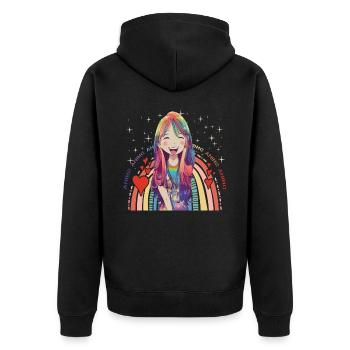 Kawaii Regenbogen Anime Girl süßes Manga - Unisex Premium Bio Zip Hoodie - Schwarz - Hinten - Nico (187cm)