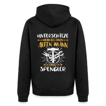 Spengler Spengeln Bauspengler - Unisex Premium Bio Zip Hoodie - Schwarz - Hinten - Nico (187cm)