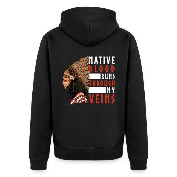 Native Blood rennt durch meine Venen Indianer Amer - Unisex Premium Bio Zip Hoodie - Schwarz - Hinten - Nico (187cm)
