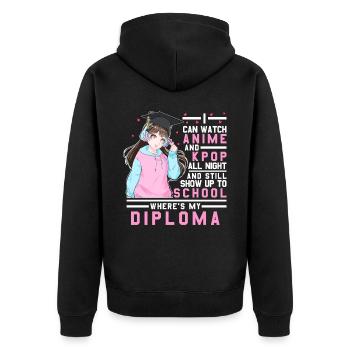 Sehen Sie sich Anime und KPOP die ganze Nacht über - Unisex Premium Bio Zip Hoodie - Schwarz - Hinten - Nico (187cm)
