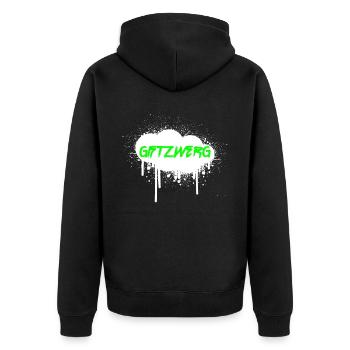 Giftzwerg Graffiti Schriftzug in Sprayer Wolke - Unisex Premium Bio Zip Hoodie - Schwarz - Hinten - Nico (187cm)