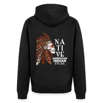 Indianer Schädel Indianer Stolz Indigenes Erbe - Unisex Premium Bio Zip Hoodie - Schwarz - Hinten - Nico (187cm)