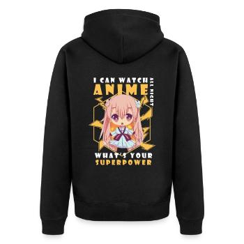 Ich kann Anime die ganze Nacht beobachten, was dei - Unisex Premium Bio Zip Hoodie - Schwarz - Hinten - Nico (187cm)