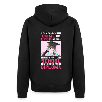 Ich kann Anime und Kpop die ganze Nacht über lusti - Unisex Premium Bio Zip Hoodie - Schwarz - Hinten - Nico (187cm)