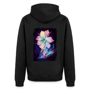 Himmelsblumenblumenflächen -Raum -Aquarell Galaxie - Unisex Premium Bio Zip Hoodie - Schwarz - Hinten - Nico (187cm)