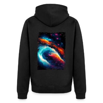 Blaues rotes Weltraum Galaxy Nebula Muster Stars - Unisex Premium Bio Zip Hoodie - Schwarz - Hinten - Nico (187cm)