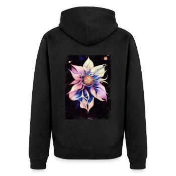 Bohemian FLOME Blumen Raum Illustration Boho - Unisex Premium Bio Zip Hoodie - Schwarz - Hinten - Nico (187cm)