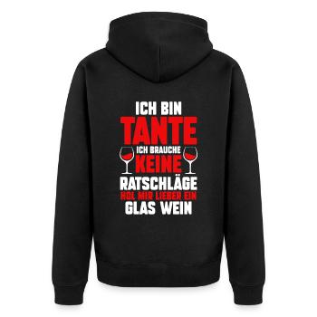 Patinntante Patin Wein Tante - Unisex Premium Bio Zip Hoodie - Schwarz - Hinten - Nico (187cm)