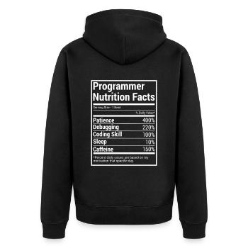 Programmer Nutrition Facts for programmers - Unisex Premium Organic Zip Hoodie - black - Back - Nico (187cm)
