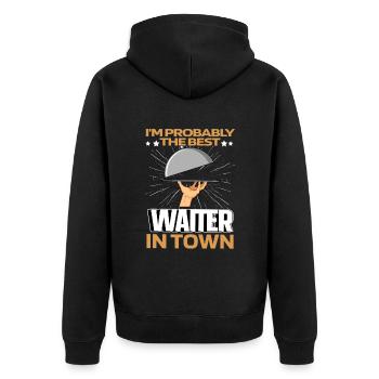 Kellner Kellnerin Lustig - Unisex Premium Bio Zip Hoodie - Schwarz - Hinten - Nico (187cm)