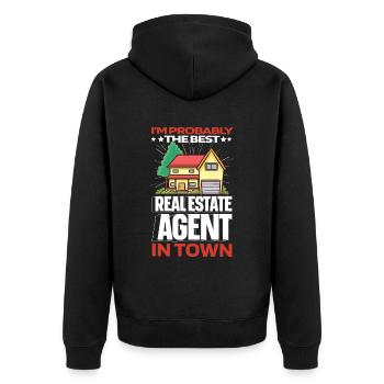 Real Estate Agent Witzig - Unisex Premium Organic Zip Hoodie - black - Back - Nico (187cm)