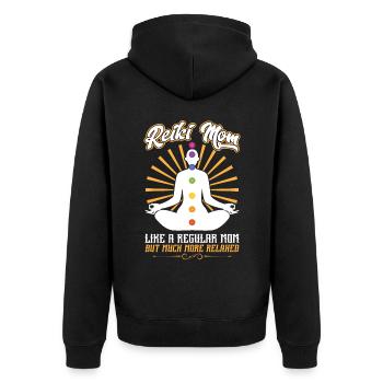 Reiki Mom Beaucoup plus détendue qu’une mère normale - Veste à capuche bio Premium Unisexe - noir - Dos - Nico (187cm)