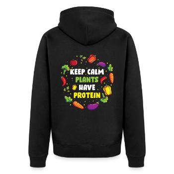Keep Calm Plants Have Protein Vegan Geschenk - Unisex Premium Bio Zip Hoodie - Schwarz - Hinten - Nico (187cm)