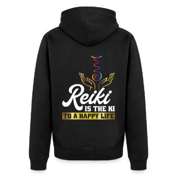 Le Reiki est le ki pour une vie heureuse - Reiki - Veste à capuche bio Premium Unisexe - noir - Dos - Nico (187cm)