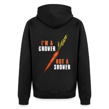 Im A Grower Not A Shower Carrot Gift - Unisex Premium Organic Zip Hoodie - black - Back - Nico (187cm)