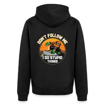 Don't Follow Me I Do Stupid Things Snowboarding - Unisex Premium Bio Zip Hoodie - Schwarz - Hinten - Nico (187cm)