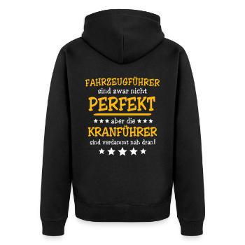 Kranfahrer Perfekt Kranführer - Unisex Premium Bio Zip Hoodie - Schwarz - Hinten - Nico (187cm)
