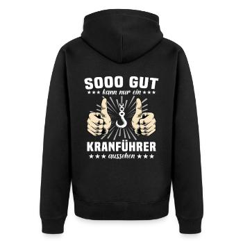 Kranfahrer Kranführer Kran - Unisex Premium Bio Zip Hoodie - Schwarz - Hinten - Nico (187cm)