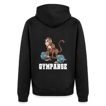 GYMPANSE Wortspiel Schimpanse Gym - Unisex Premium Bio Zip Hoodie - Schwarz - Hinten - Nico (187cm)