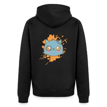 Kawaii Katze im japanischen Stil Tier - Unisex Premium Bio Zip Hoodie - Schwarz - Hinten - Nico (187cm)