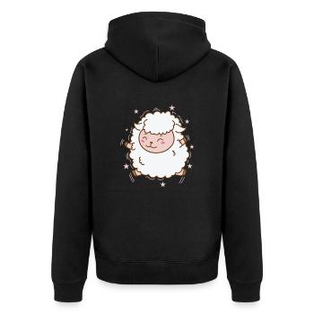 Schaf im japanischen Kawaii Stil Tier - Unisex Premium Bio Zip Hoodie - Schwarz - Hinten - Nico (187cm)