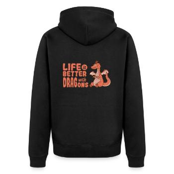 Life is better with Dragons Tier Drache - Unisex Premium Organic Zip Hoodie - black - Back - Nico (187cm)