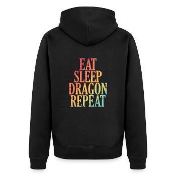 Eat Sleep Dragon Repeat Märchen Drache - Unisex Premium Bio Zip Hoodie - Schwarz - Hinten - Nico (187cm)