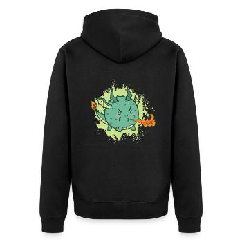 dicker Kawaii Drache spuckt Feuer - Unisex Premium Bio Zip Hoodie - Schwarz - Hinten - Nico (187cm)