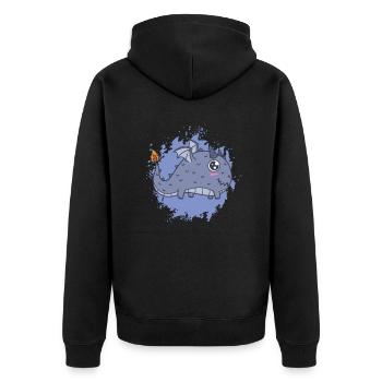 dicker Kawaii Drache Schweif brennt - Unisex Premium Bio Zip Hoodie - Schwarz - Hinten - Nico (187cm)